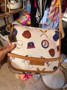 Dooney & Bourke White Texas Rangers Print Crossbody with Tan Trim
